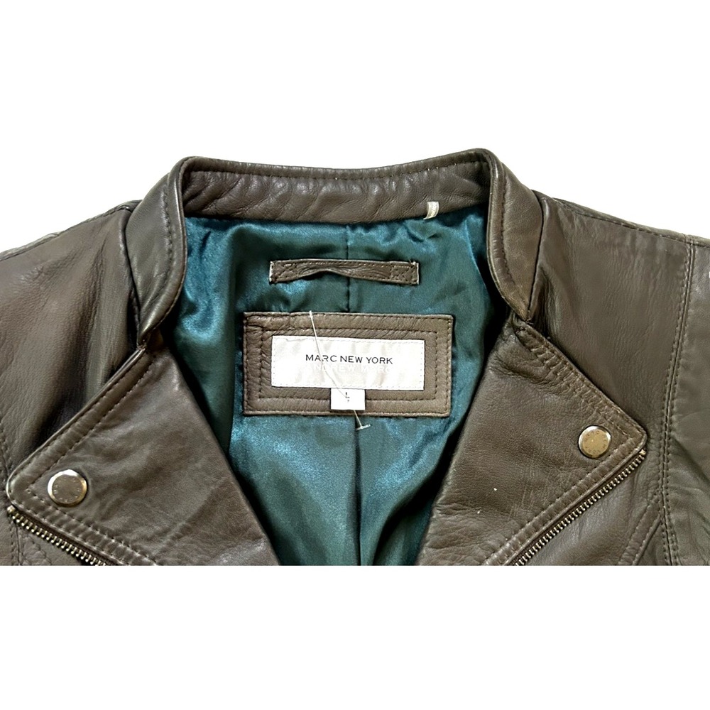 NWT Marc New York Andrew Marc Moto Mob Wife Grey Leather Jacket Size L - Picture 5 of 16